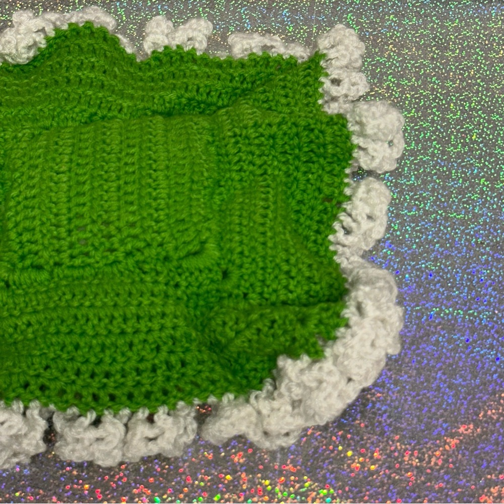 Vintage Crochet Doll Bottle Green White Thumb Sucking Blanket Handmade - Picture 9 of 13